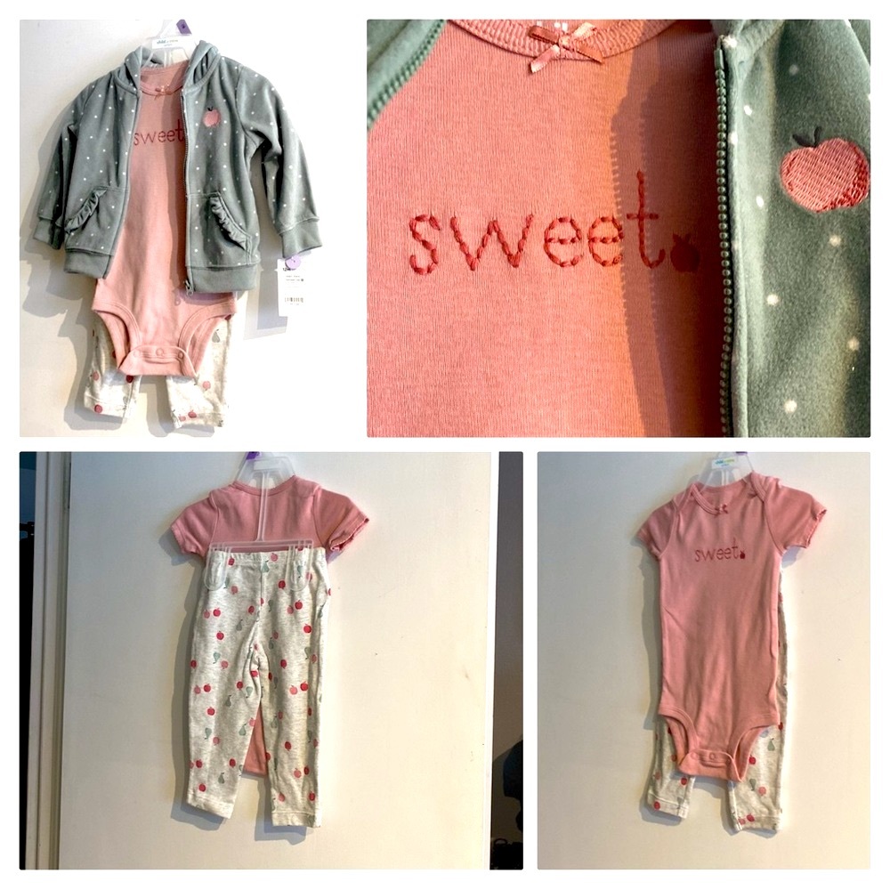🆕 CARTER’S Hoody, Onesie & Pants Set!!!  Perfect Gift!  Size 12M   Brand NEW!!!